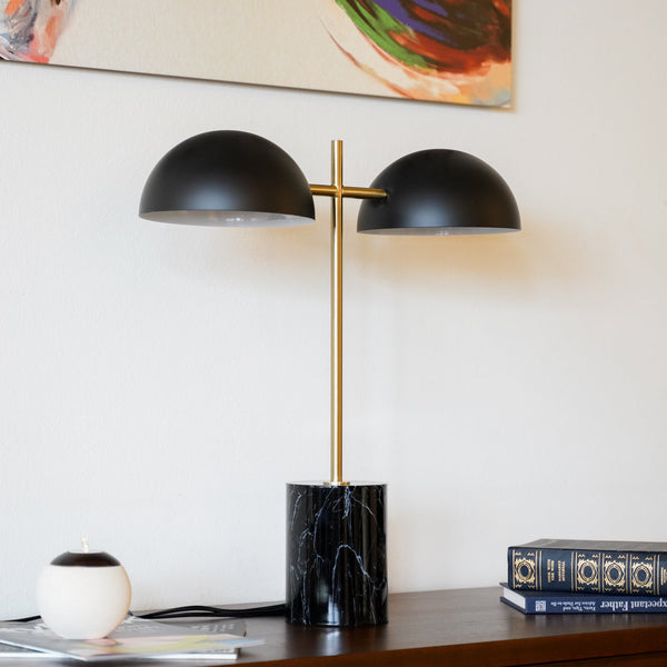 English Elm Ashcroft Furniture - Nova Hydro Black Double Table Lamp with Faux Marble Base, On/Off Switch, Modern Desk & Living Light B183P231798