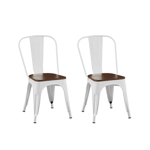 English Elm Set Of 2 Modern Industrial Metal Dining Chairs With Walnut Seats – Stackable, Easy-Clean, Durable Design B347P383059-GIGA