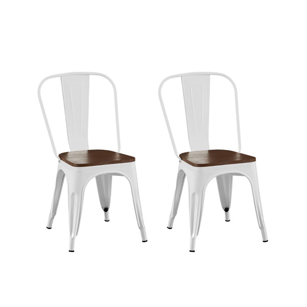 English Elm Set Of 2 Modern Industrial Metal Dining Chairs With Walnut Seats – Stackable, Easy-Clean, Durable Design B347P383059-GIGA