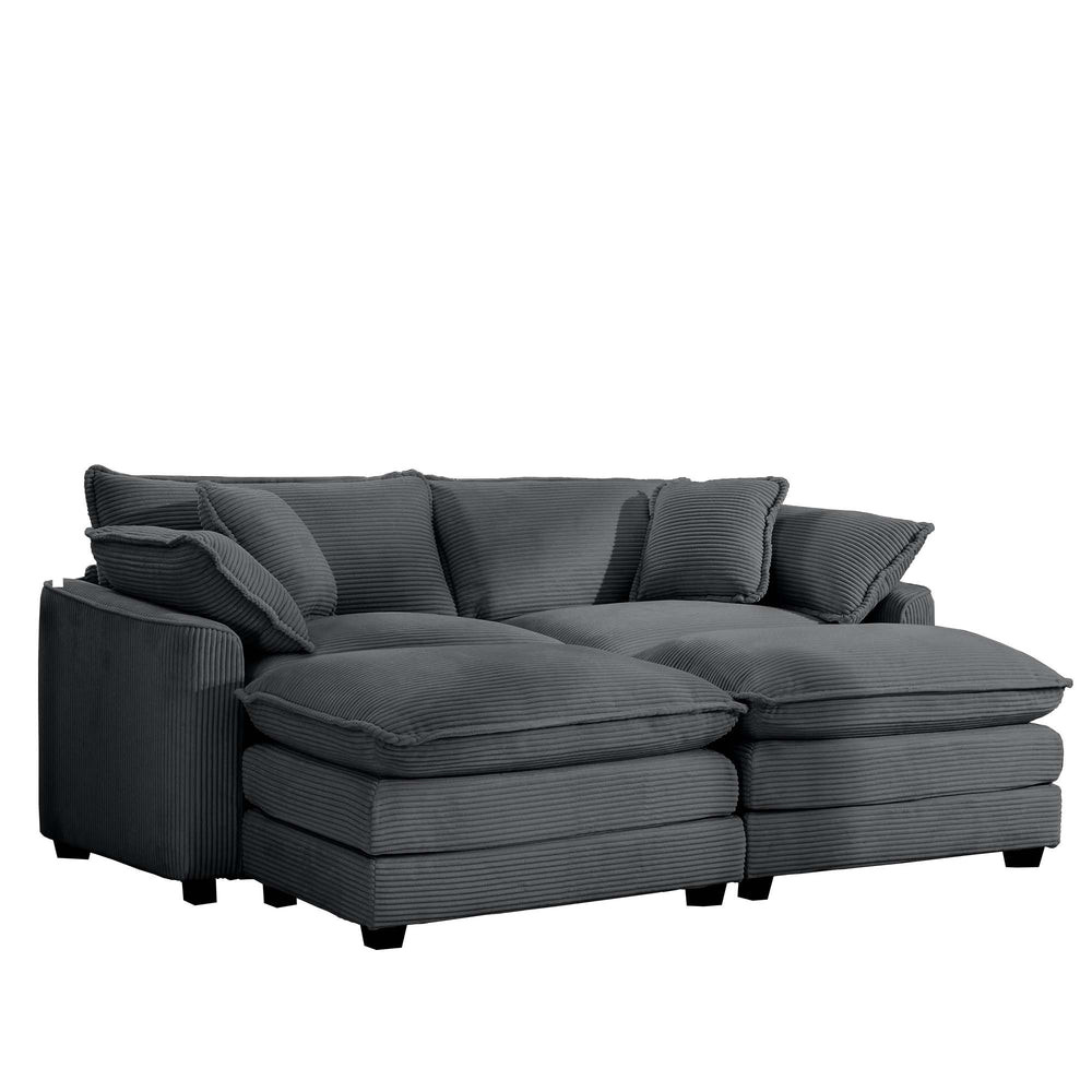 English Elm Corduroy Two-Seater Sofa With Ottoman - Stylish Grey Sofa For Small Spaces, Plush Comfort & Versatility W714S00831