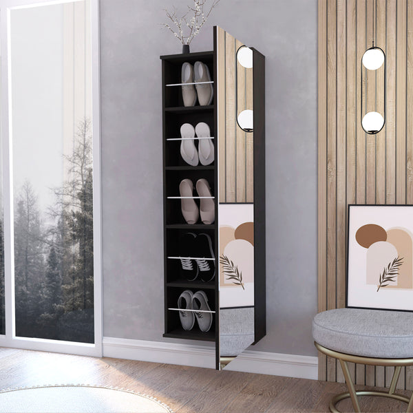 English Elm Connecticut Wall Mounted Shoe Rack with Mirror, 5 Shelves Holds 10 Pairs, Space-Saving Entryway Organizer B128P148901