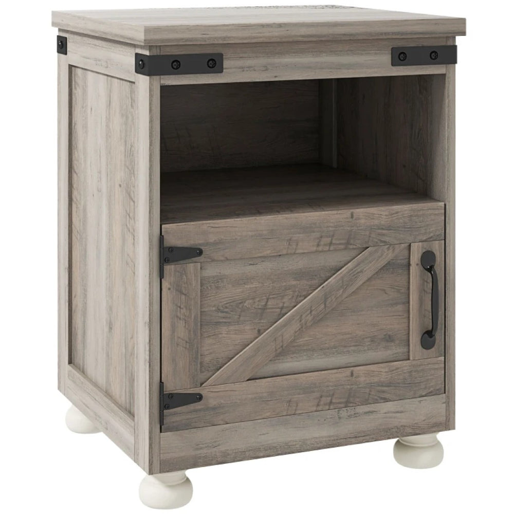 English Elm Small Gray Farmhouse Cabinet with Open Shelf Cupboard for Bedroom or Entryway T3971P469591