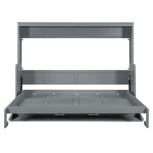 English Elm Queen Size Murphy Bed With Hydraulic Lift & Integrated Desk - Space-Saving Gray Design For Versatile Living N820S00033E-GIGA