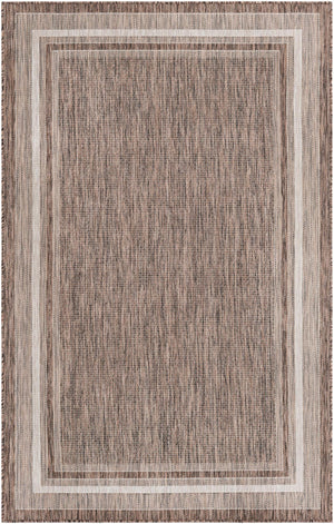 Unique Loom Outdoor Border Soft Border Machine Made Border Rug Brown, Ivory/Gray 5' 3" x 8' 0"