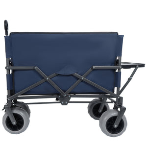 English Elm 3-in-1 Folding Wagon with Bench Seat Tabletop and All-terrain Beach Tires for Camping Dark Blue W2932P320636