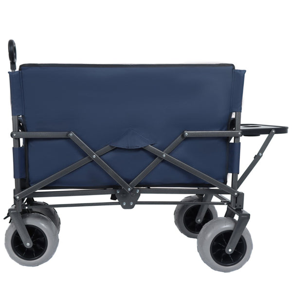 English Elm 3-in-1 Folding Wagon with Bench Seat Tabletop and All-terrain Beach Tires for Camping Dark Blue W2932P320636
