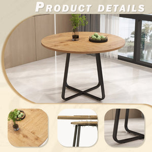 English Elm 43.3" Round Mdf Dining Table Seats Six with X Base Modern Minimalist Kitchen W1727P426752