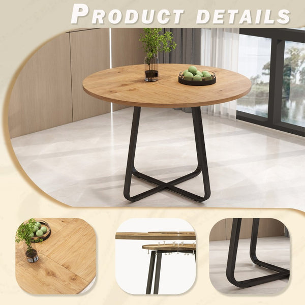 English Elm 43.3" Round Mdf Dining Table Seats Six with X Base Modern Minimalist Kitchen W1727P426752