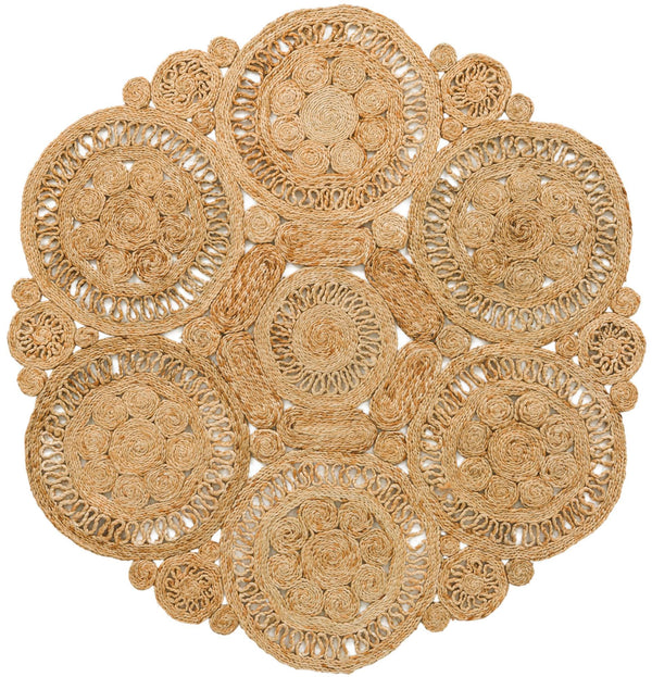 Unique Loom Braided Jute Shalini Hand Braided Floral Rug Natural,  5' 1" x 5' 1"