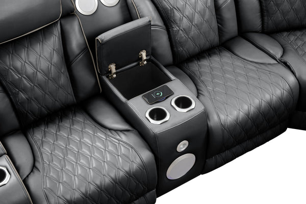 English Elm Fortuner Modern Upholstery Recliner Loveseat With Massage, Led Lights & Bluetooth - Black Comfort G150109100