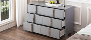 English Elm Elegant Mirrored Dresser with Metal Feet and 6 Spacious Drawers for Organized, Modern Living Spaces Gray 54.25 L x 20.75 W x 8.5 H N733P307943G