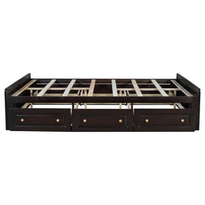 English Elm Wood Queen Platform Bed Solid Pine Frame Six Storage Drawers No Box Spring Needed Espresso N709P241723P-1