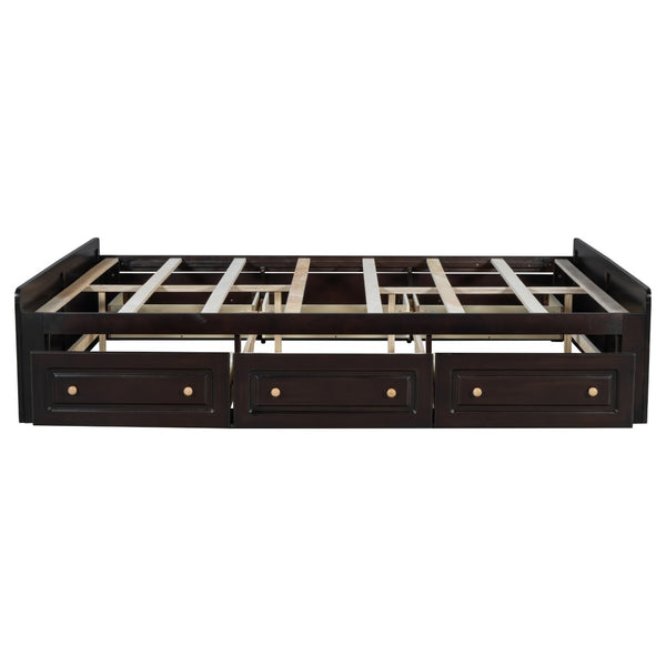 English Elm Wood Queen Platform Bed Solid Pine Frame Six Storage Drawers No Box Spring Needed Espresso N709P241723P-1