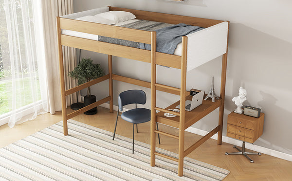 English Elm Twin Triple Rubberwood Bunk Bed with Ladders & Guardrails, Space-Saving Modular Design for Families Natural W504S00183