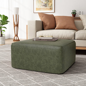 English Elm Upholstered Corduroy Square Ottoman Plywood Frame Sectional Footrest for Living Room Green N757P414087G