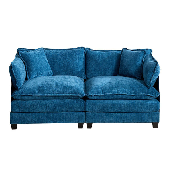 English Elm Cloud Modular Sofa Two Seat Chenille Upholstered Couch for Living Room Lounge Blue W1143P310494