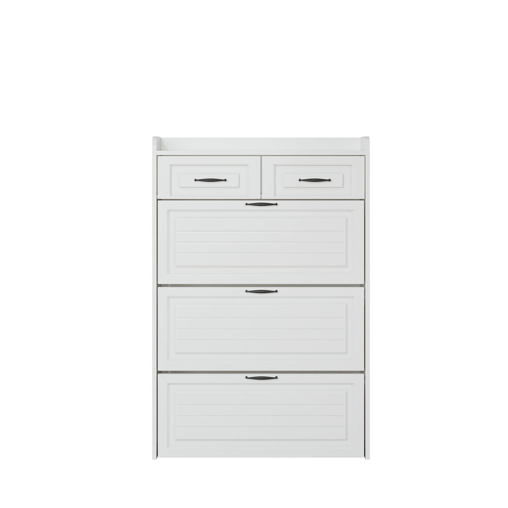 English Elm 1250 White Shoe Cabinet With 3 Drop-Down Doors & 2 Drawers – Stylish, Space-Saving Storage Solution! W1320P236450