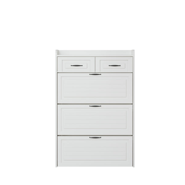English Elm 1250 White Shoe Cabinet With 3 Drop-Down Doors & 2 Drawers – Stylish, Space-Saving Storage Solution! W1320P236450