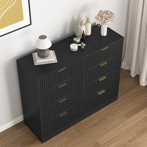 English Elm Modern Six Drawer Chest with Wavy Textured Fronts Sleek Matte Storage for Any Room Black W409P307537