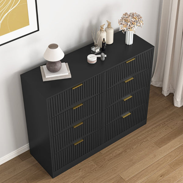 English Elm Modern Six Drawer Chest with Wavy Textured Fronts Sleek Matte Storage for Any Room Black W409P307537