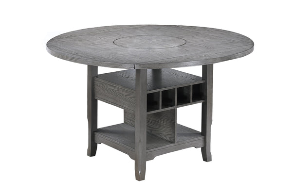 English Elm Dining Round-to-Square Counter Height Table with Built-In Lazy Susan, Wine Storage & Drop-Leaf Flexibility Gray 29 L x 28 W x 13 H B011S01875