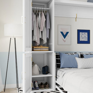 English Elm Queen Murphy Wall Bed with Integrated Desk Gas Strut Lift White Cabinet for Small Spaces W504S00271