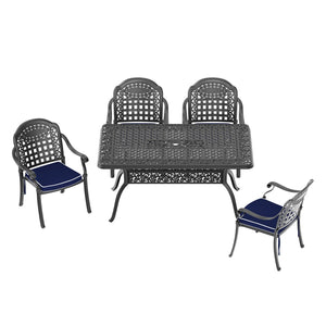 English Elm 5-piece Cast Aluminum Outdoor Dining Set with Ornate Relief Detail and Weather Resistant Frames W1710S00580