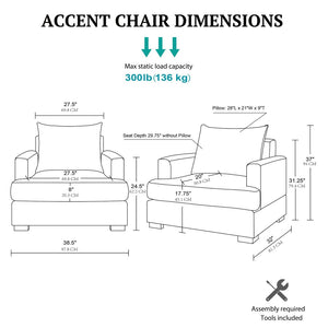 English Elm Oversized Accent Chair Plush Cushioned Seat with Lumbar Pillow for Living Room B035P496593