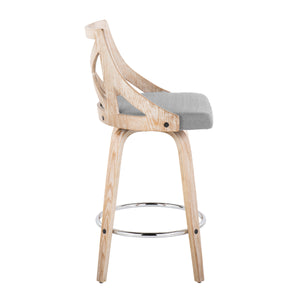 English Elm Charlotte Farmhouse Counter Stool 26" Fixed-Height Swivel Seat with X-Back, White Wash Wood, Upholstered Comfort, Set of 2 Grey B202S00180