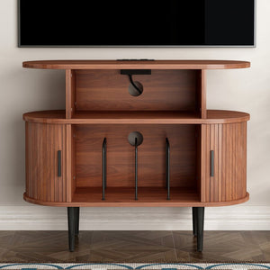 English Elm Large Mid Century Walnut Turntable Stand with Vinyl Storage and Built in Usb Charging W2641P442531