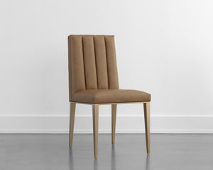 Sunpan Wilbur Dining Chair Set of 2 - Chic Milliken Cognac Faux Leather with Stylish Stainless Steel Legs