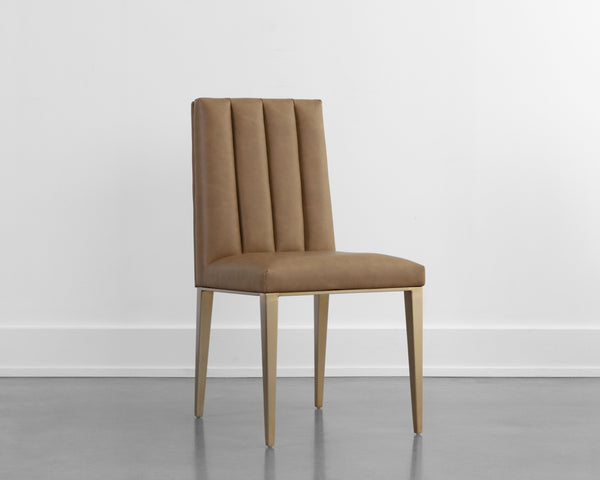 Sunpan Wilbur Dining Chair Set of 2 - Chic Milliken Cognac Faux Leather with Stylish Stainless Steel Legs