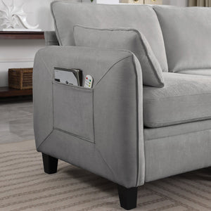 English Elm 102 Inch Linen Modular Sectional Sofa with Hidden Storage and Cloud Cushion Comfort Gray W1099S00215