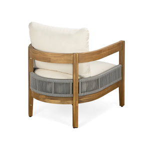 English Elm Christopher Knight Home® - Porto Acacia Outdoor Club Chair with Slatted Side Table, Weather-Resistant Rope Seating & Cushions Teak+ Beige N773OC00072B