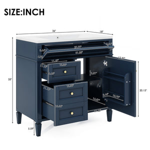 English Elm 36'' Modern Bathroom Vanity with Mirror Cabinet and Sink, Spacious Storage, Soft-Close Doors & Drawers Blue SW000134AAC-3