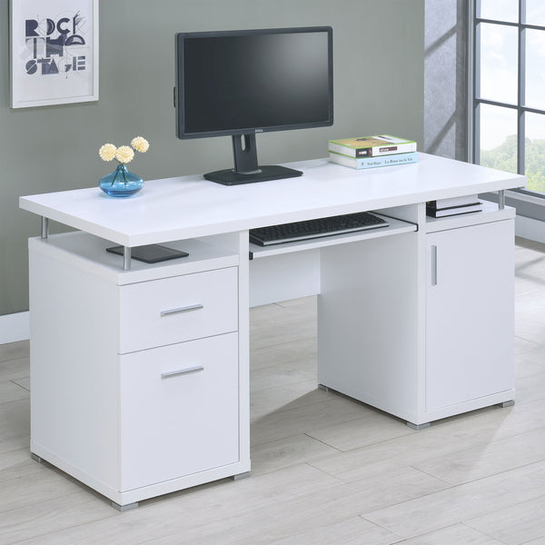 English Elm Rochelle White Desk with Adjustable Keyboard Tray, 2 Drawers & Cabinet — Stylish Organized Workspace B062P333428
