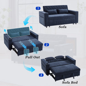 English Elm 61.4" Pull-out Sofa Bed Loveseat with Adjustable 3-Position Backrest, USB Ports, Cup Holders, Storage Rack Blue N719S001900C