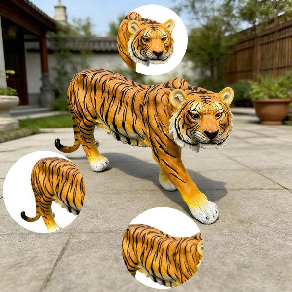 English Elm 15.75" Matte Resin Tiger Sculpture Weatherproof Stalking Pose Garden Entryway Accent Orange W5709P462963
