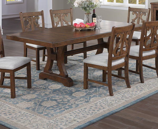 English Elm Oak Distressed 5pc Round Dining Set with Carved Cushioned Chairs and Server-Style Rustic Charm Oak 29 L x 29 W x 9 H B011S01668