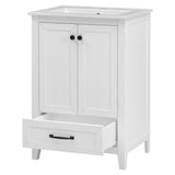 English Elm 24" Bathroom Vanity With Sink, Bathroom Vanity Cabinet With One Drawer and Doors, Solid Wood and Mdf, White