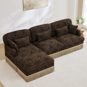 English Elm 100"comfy Chenille Leopard Print Sectional Sofa with Tassel Trim and Movable Ottoman Brown W5656S00014