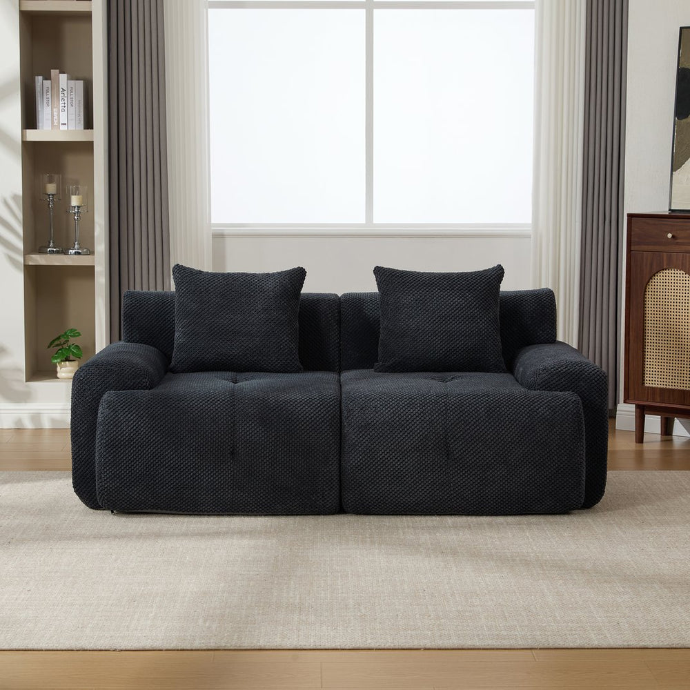 English Elm 73" Modern Modular Sectional Sofa Loveseat with Tufted Fuzzy Polyester Upholstery, Foam & Pocket-Spring Seats, Padded Arms, Includes 2 Accent Pillows for Living Room, Office, Apartment Charcoal W3118P371707