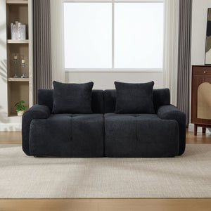 English Elm 73" Modern Modular Sectional Sofa Loveseat with Tufted Fuzzy Polyester Upholstery, Foam & Pocket-Spring Seats, Padded Arms, Includes 2 Accent Pillows for Living Room, Office, Apartment Charcoal W3118P371707
