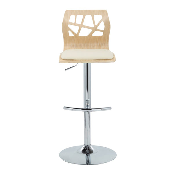 English Elm Adjustable Swivel Barstools Mid-century Modern Walnut and Cream Faux Leather Set of 2 B202S02182