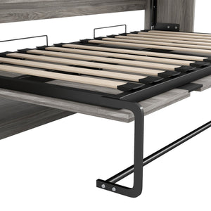 English Elm Twin Murphy Bed with Drawers & LED Light — Space-Saving Gray Cabinet Bed, Solid MDF/Pine, 800lb Capacity N709P002049D