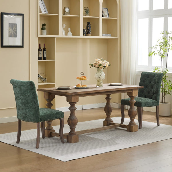English Elm Upholstered Chenille Tufted Dining Chairs Set of 2 with Curved Wood Legs Club Style Olive Green W1143P457782