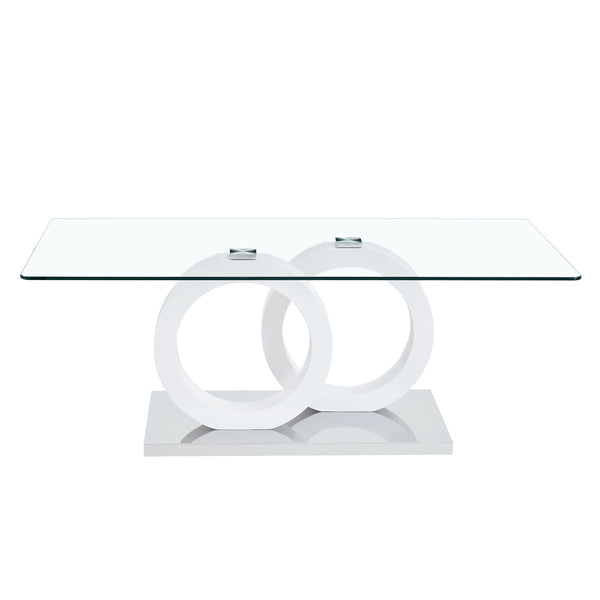 English Elm Contemporary Glass-Top Coffee Table with Circular MDF Base, Clear Glass, Eco-Friendly, 47.2"x25.6"x17.8" W3226P279047