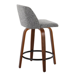 English Elm Toriano 24" Mid-Century Modern Counter Stool Set Of 2 With Swivel Seat In Walnut Wood & Grey Fabric B202S00112-GIGA