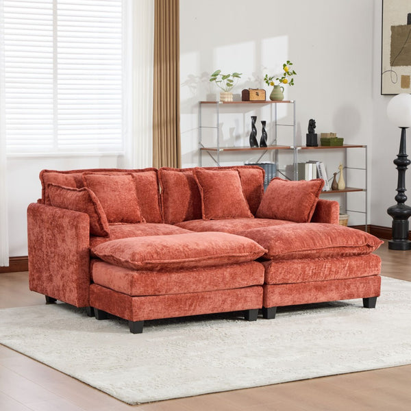 English Elm Cloud Loveseat Modern Sectional with Chenille Upholstery for a Cozy Living Space Orange W1143S00059
