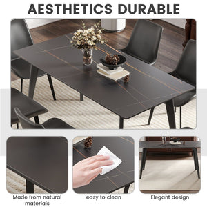 English Elm 62.99" Modern Artificial Stone Dining Table With Black Metal Legs - Sleek Design For 6 People P1 W1535S00522-GIGA
